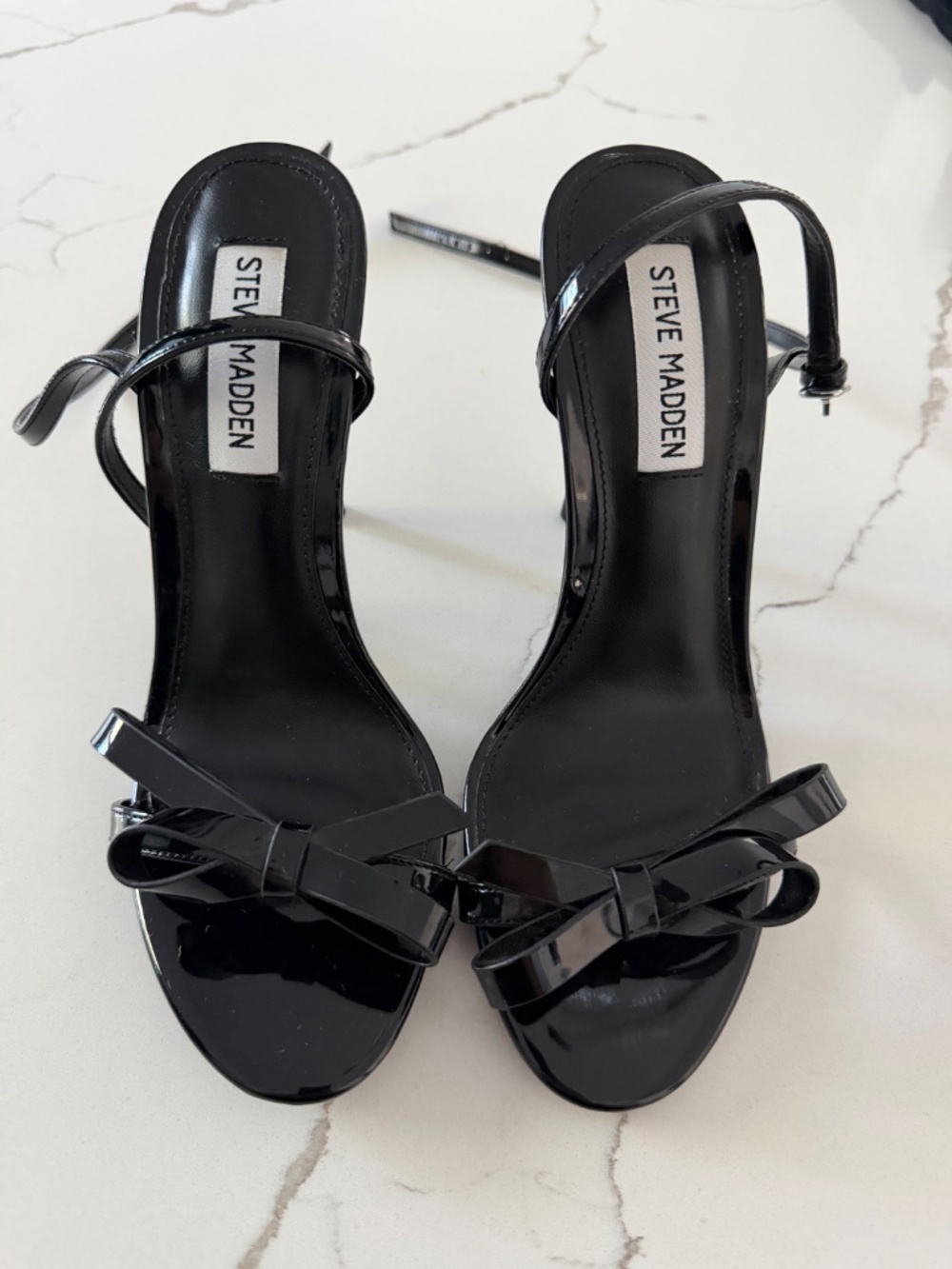 Steve Madden Black Bow High Heels Pumps Size 7M Front Bow Accent Used Wear